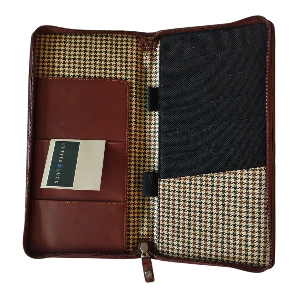 Kawasaki Cutter & Buck Leather Auto Organizer Car Manual Plaid 12” x 6”